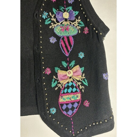 Christmas Vest Beaded Embroidered Ornaments By Arriviste Black Multi Size Medium - Picture 6 of 12